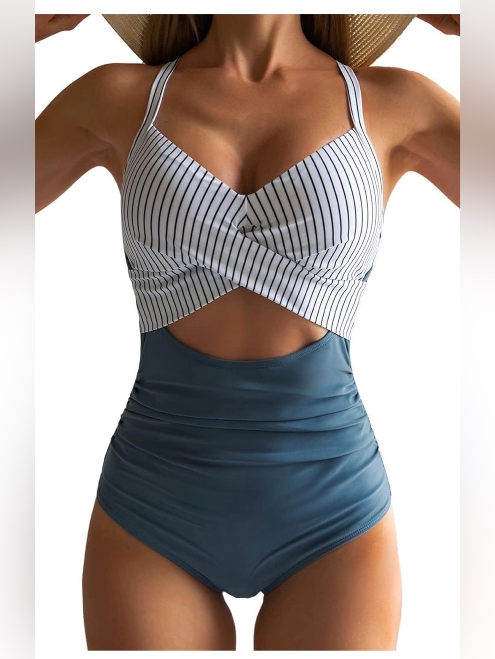 🚨ON HOLD🚨One-Piece Swimsuit Blue & White by Eomenie Size Medium